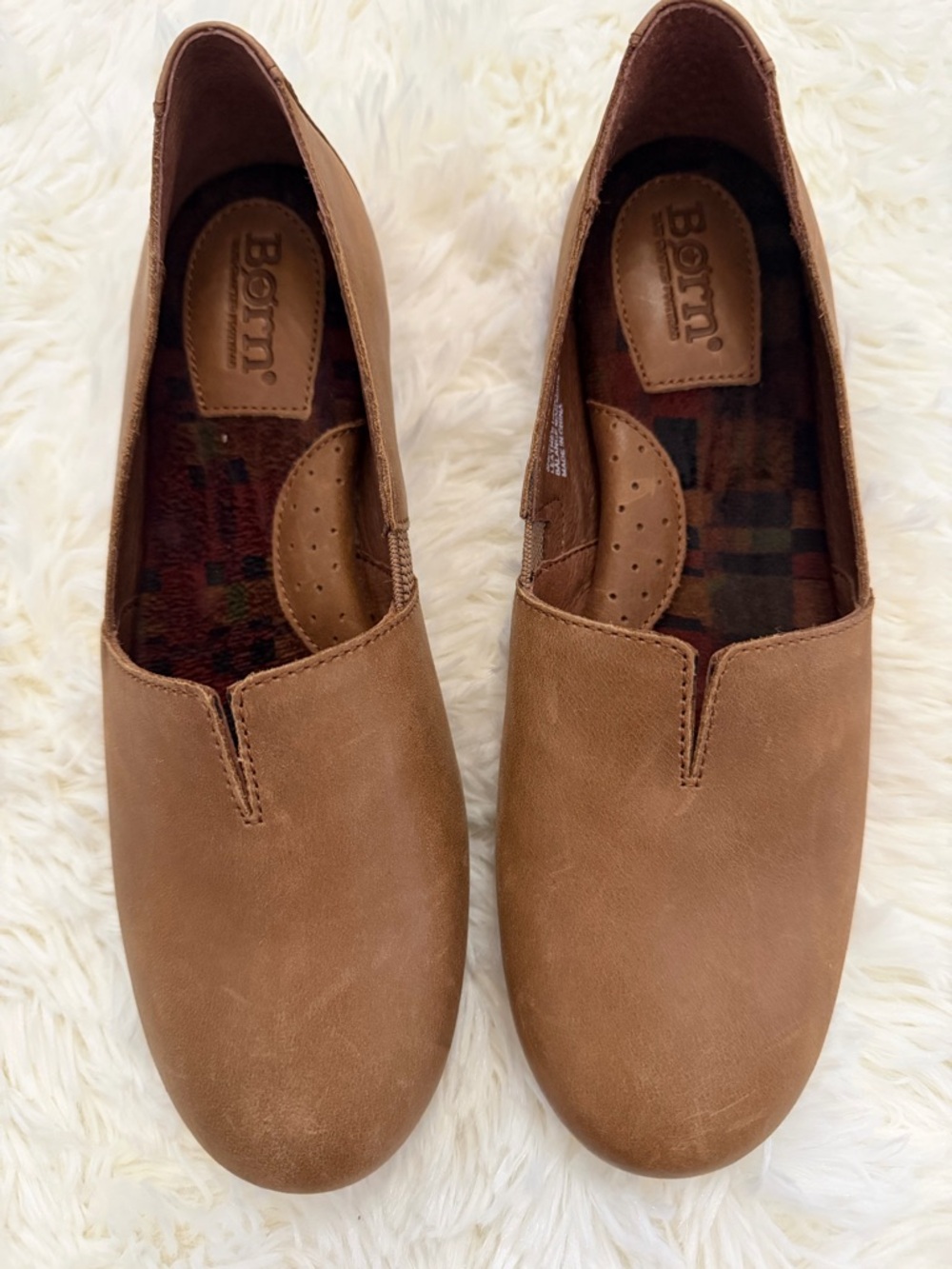 Born Sebra Leather Slip-On Loafers | Tan Brown Comfort Flats | Casual - Picture 4 of 14